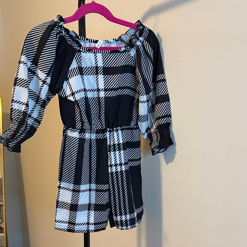 SHEIN Black and White Plaid Kids Romper